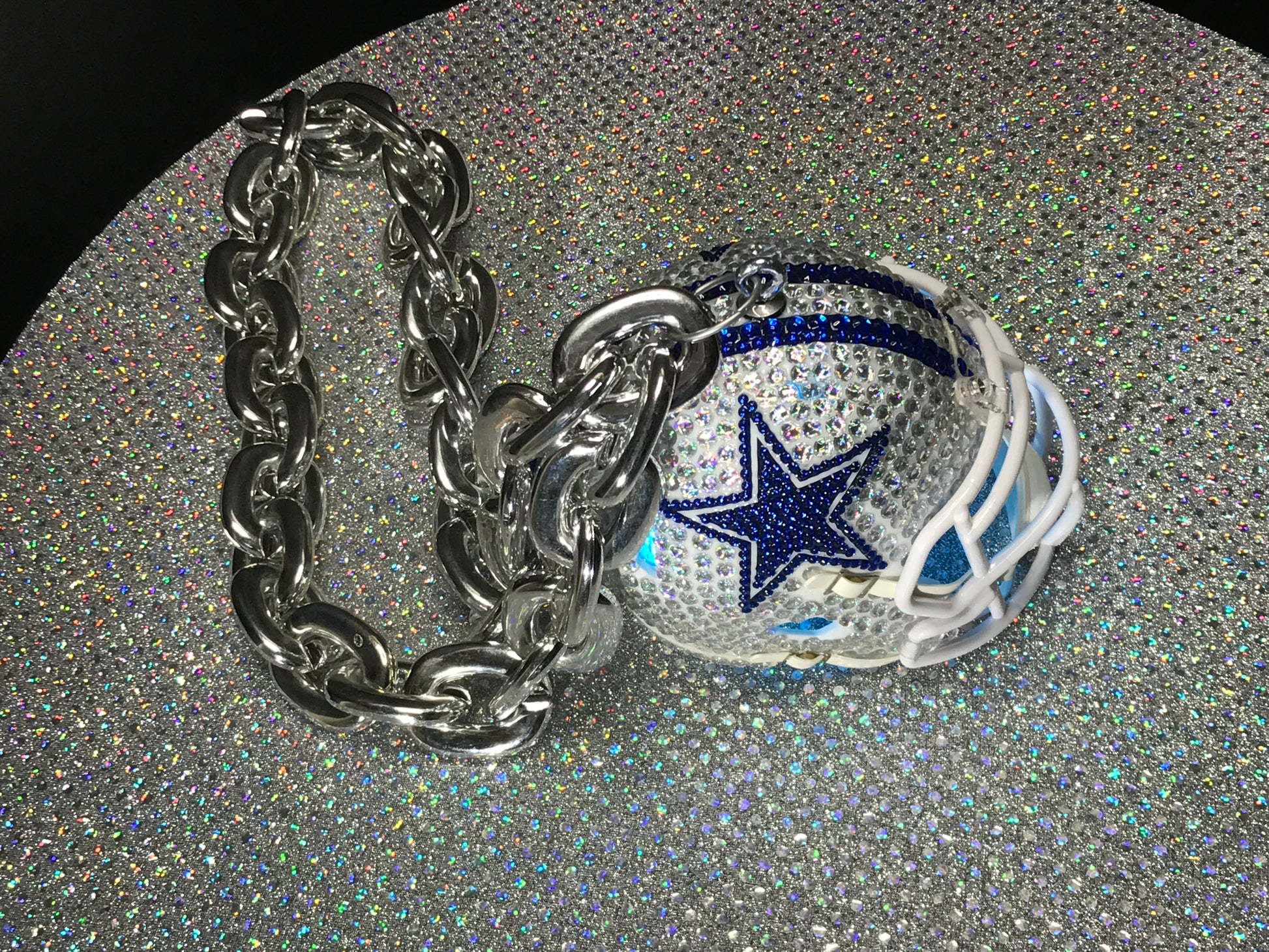 dallas cowboys alternative football helmet Dallas Cowboys Bedazzled Custom Chain Helmet – Stingers Custom Chain Mini Helmets