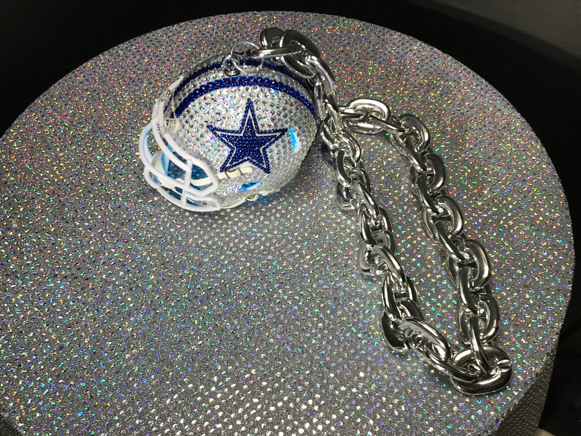 custom motorcycle helmets dallas Dallas Cowboys Bedazzled Custom Chain Helmet – Stingers Custom Chain Mini Helmets